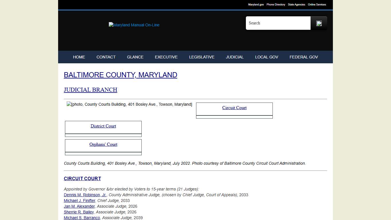 Baltimore County, Maryland - Government, Judicial Branch