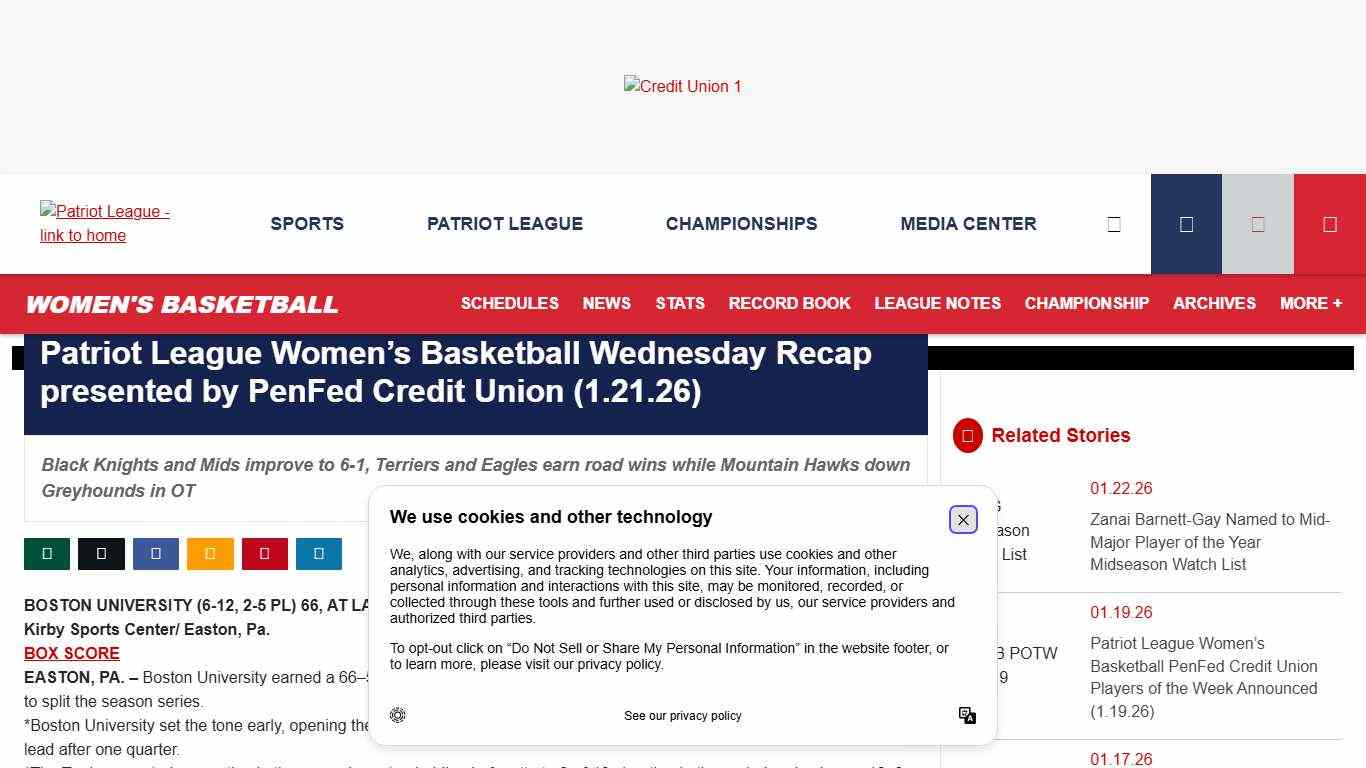 Patriot League Women’s Basketball Wednesday Recap presented by PenFed Credit Union (1.21.26) - Patriot League