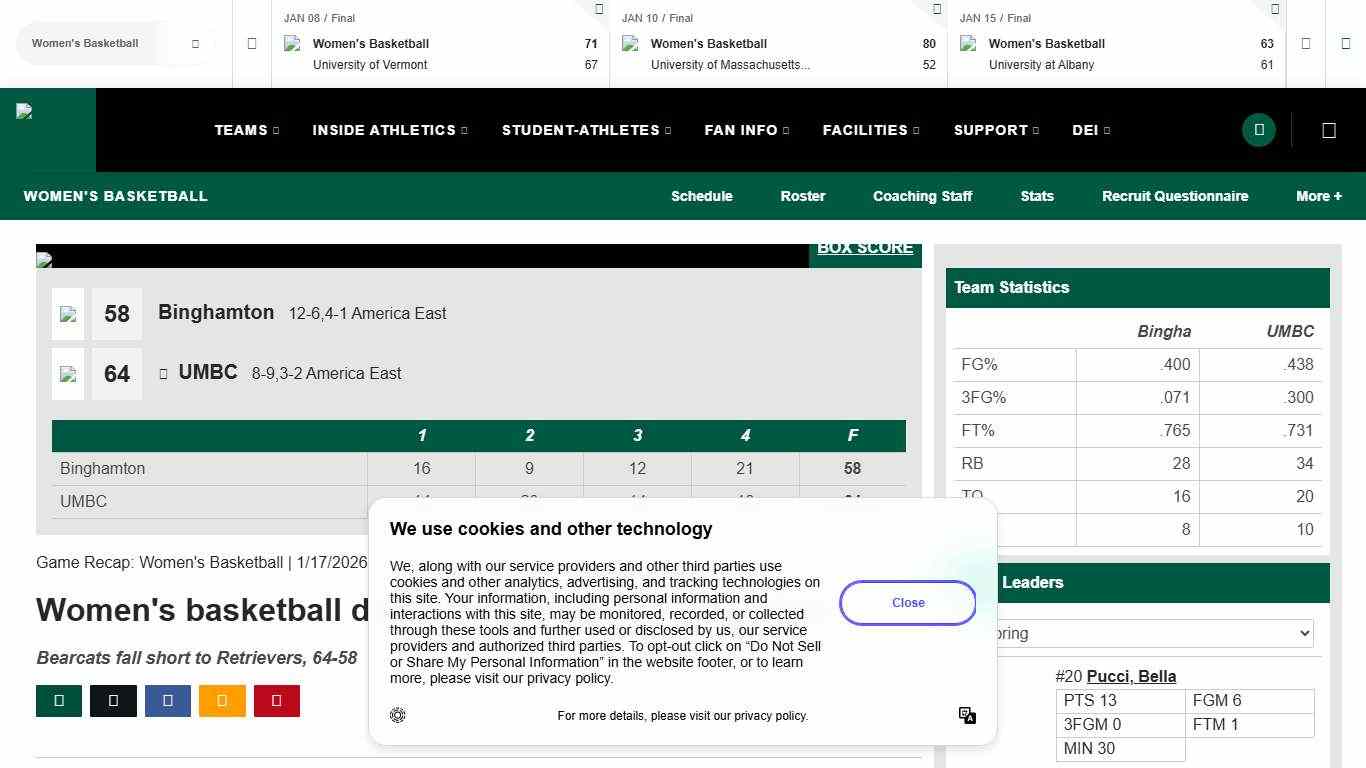 Women's basketball drop first AE game of the season - Binghamton University Athletics
